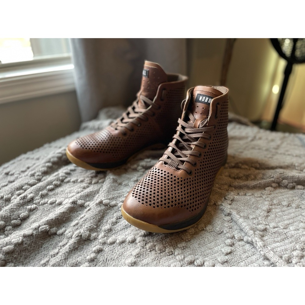 NOBULL Perforated Leather High Top Trainer Coffee Brown Sneaker Mens Size 11.5
